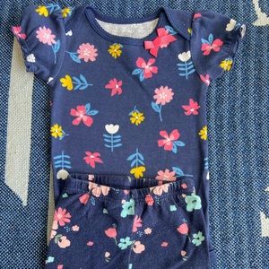 Baby Girl Navy Blue Floral Onesie and Shorts Set